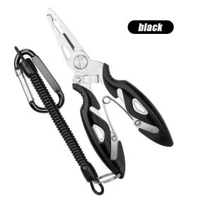 Luya Pliers Stainless Steel Curved Mouth Fish Line Scissors Multi-functional Clip Fish Line Sub Ring Opening Fishing Tools - Black with rope