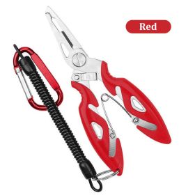 Luya Pliers Stainless Steel Curved Mouth Fish Line Scissors Multi-functional Clip Fish Line Sub Ring Opening Fishing Tools - Red with rope