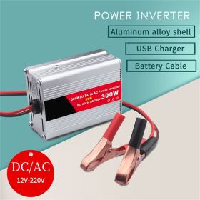 DC AC Car Power Inverter 12V 220V 300W Converter Adapter DC 12V to AC 220V with Battery Clip For Home Solar Appliances Outdoors - A - 12V
