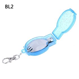 1pc Outdoor Stainless Steel Folding Spoon Folding Fork Tableware With Box Container - Portable Folding Fork + Blue Box