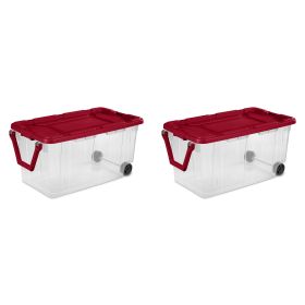 160 Qt. Wheeled Storage Box Plastic, Infra Red, Set of 2 - Infra Red - 2
