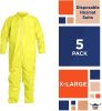 EZGOODZ Disposable Hazmat Suits X-Large. Pack of 5 Yellow Disposable Coveralls. 82 gsm Polyethylene Polypropylene Protective Suits. Painters Suit with