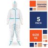 EZGOODZ Disposable Coveralls with Hood and Boots X-Small Pack of 5 White Paint Coveralls Disposable, 50 GSM Microporous Hazmat Suits Disposable with E