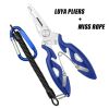 Luya Pliers Stainless Steel Curved Mouth Fish Line Scissors Multi-functional Clip Fish Line Sub Ring Opening Fishing Tools - Blue with rope