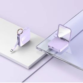 Mini Keychain Comes With Wire Diamond-encrusted Beauty Mirror Mobile Charging Bank (Option: Purple-Type c-5000mah)