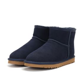 Low-cut Snow Boots Cowhide Rubber Fur Fashion Casual (Option: Navy Blue-41)