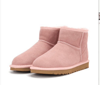 Low-cut Snow Boots Cowhide Rubber Fur Fashion Casual (Option: Pink-38)