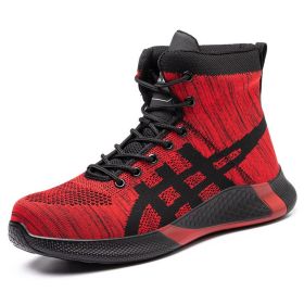 Winter Plush Boots Men Labor Protection Anti-smash Anti-puncture Work Shoes Warm Thickened Breathable Lace-up Safety Shoes (Option: Red-Size36)