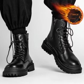 Men's Mid-top Tide British Leather Boots (Option: GF0021 Black Plus Velvet-43)
