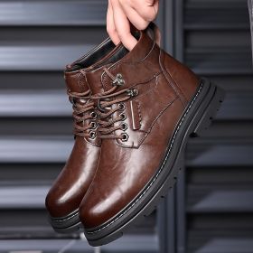 Men's Fashion British Style High-top Boots (Option: Brown Four Seasons-38)