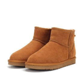 Low-cut Snow Boots Cowhide Rubber Fur Fashion Casual (Option: Maroon-34)