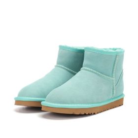 Low-cut Snow Boots Cowhide Rubber Fur Fashion Casual (Option: Lake Green-43)