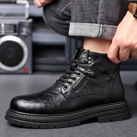Men's Fashion British Style High-top Boots (Option: Black Plus Velvet-38)