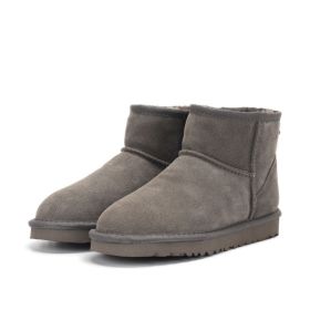 Low-cut Snow Boots Cowhide Rubber Fur Fashion Casual (Option: Gray-34)