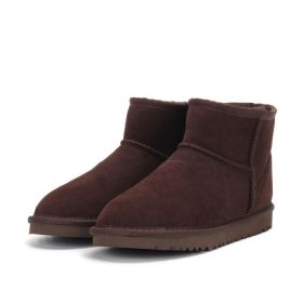 Low-cut Snow Boots Cowhide Rubber Fur Fashion Casual (Option: Chocolate-34)
