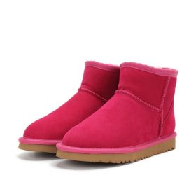 Low-cut Snow Boots Cowhide Rubber Fur Fashion Casual (Option: Rose Red-34)