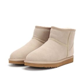 Low-cut Snow Boots Cowhide Rubber Fur Fashion Casual (Option: Sand-43)