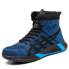 Winter Plush Boots Men Labor Protection Anti-smash Anti-puncture Work Shoes Warm Thickened Breathable Lace-up Safety Shoes (Option: Blue-Size36)