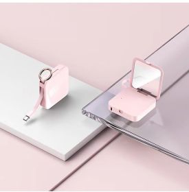 Mini Keychain Comes With Wire Diamond-encrusted Beauty Mirror Mobile Charging Bank (Option: Pink-IPhone-5000mah)