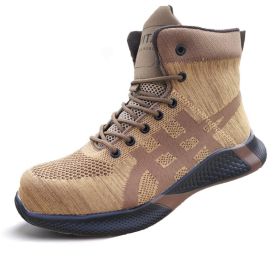 Winter Plush Boots Men Labor Protection Anti-smash Anti-puncture Work Shoes Warm Thickened Breathable Lace-up Safety Shoes (Option: Brown-Size36)