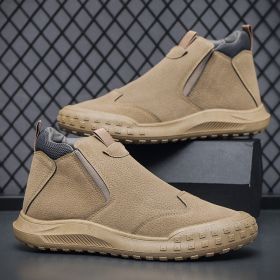 New Side Zipper Men's Waterproof Work Shoes (Option: Khaki-41)