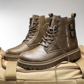 High-top Shoes All-match British Work Shoes Winter Thick Bottom Hiking Boots (Option: Khaki-40)