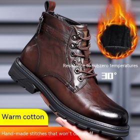 Vintage Fleece-lined Leather Boots Outdoor Keep Warm Men's (Option: Brown-44)