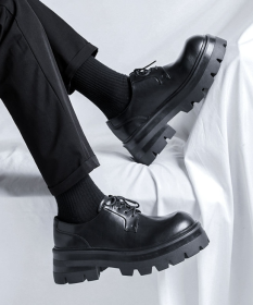 Men's Leather Shoes Business Formal Wear Big Head High-grade British Style Thick Sole Increased (Option: Black-44)
