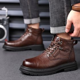 Men's Fashion British Style High-top Boots (Option: Brown With Velvet-40)
