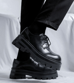 Men's Leather Shoes Business Formal Wear Big Head High-grade British Style Thick Sole Increased (Option: Black, Hidden Elevator-44)